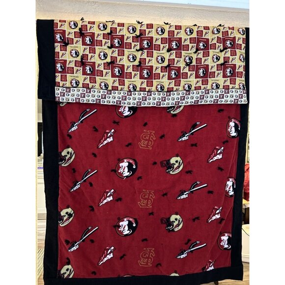 OOAk FSU Seminoles Handmade Crazy Quilt Blanket 72x44 Fleece Football Reversible - Picture 6 of 16